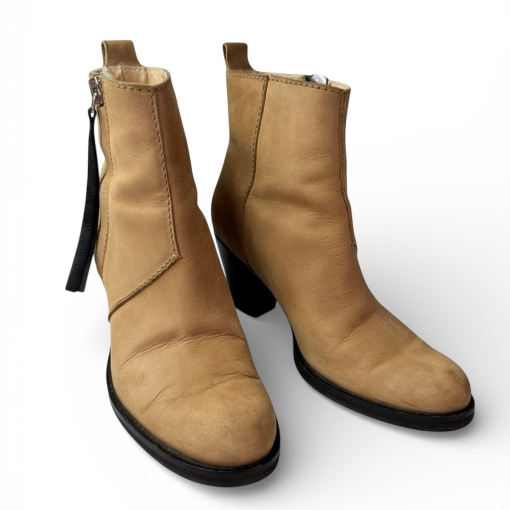 Acne Studios Pistol Nubuck Leather Ankle Boots Tan Brown Italy Women’s Size 8.5 - Picture 3 of 14